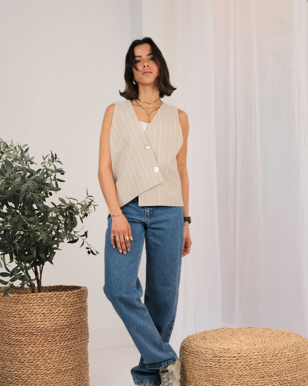 Asymmetric Linen Vest