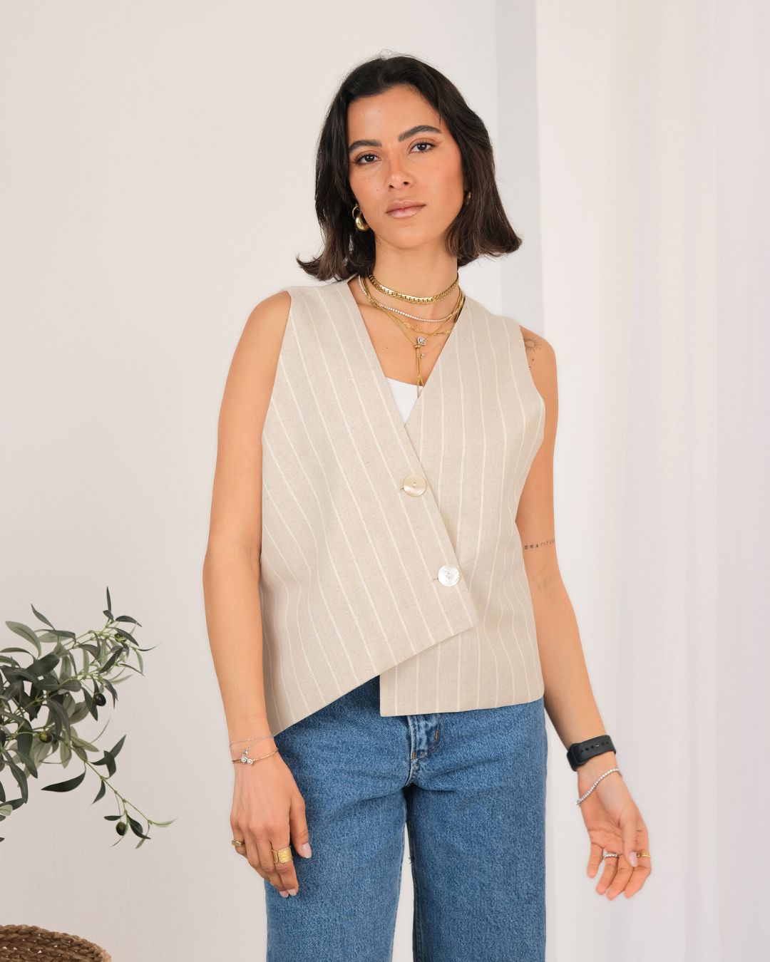 Asymmetric Linen Vest