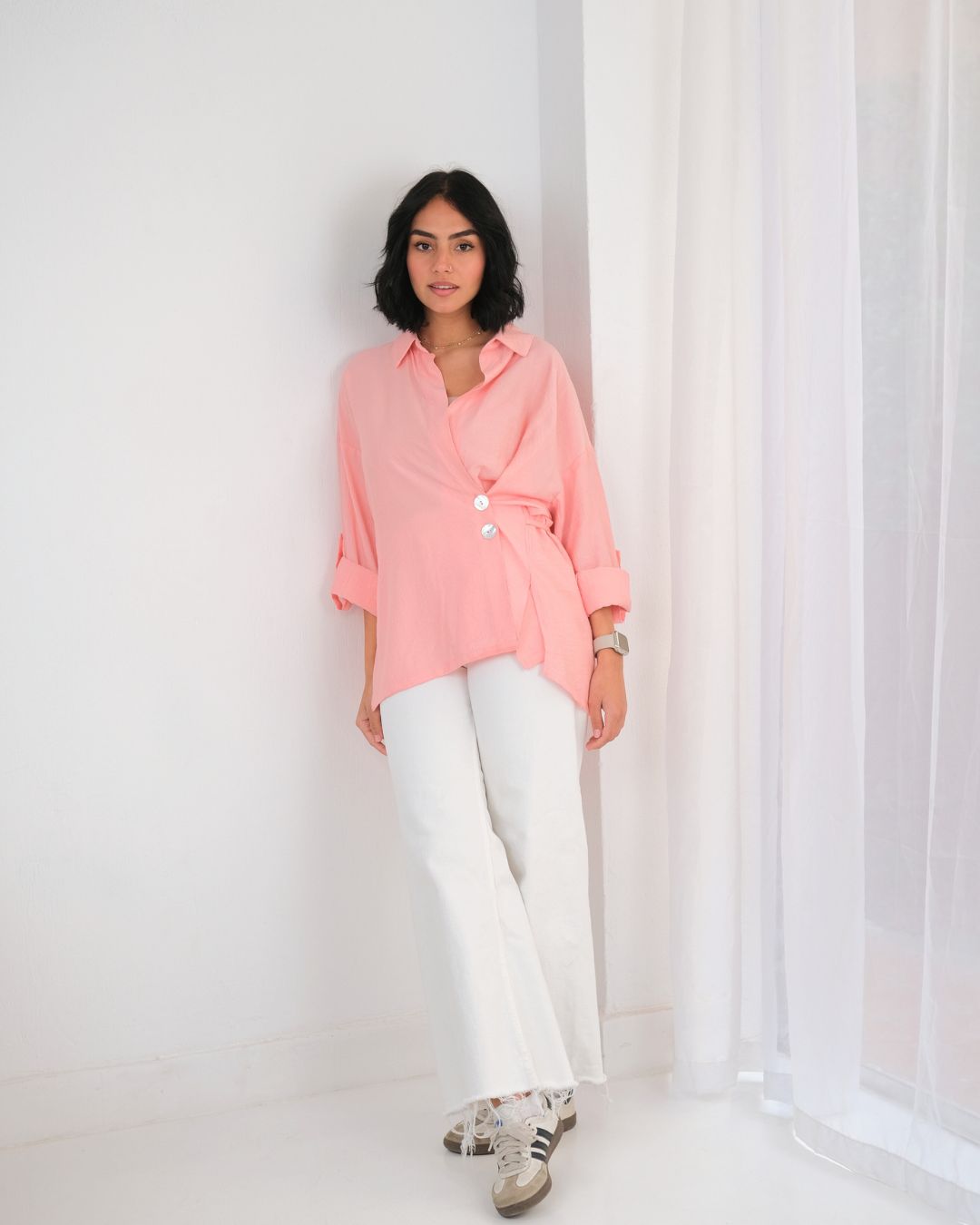 Side Wrap Shirt in Coral