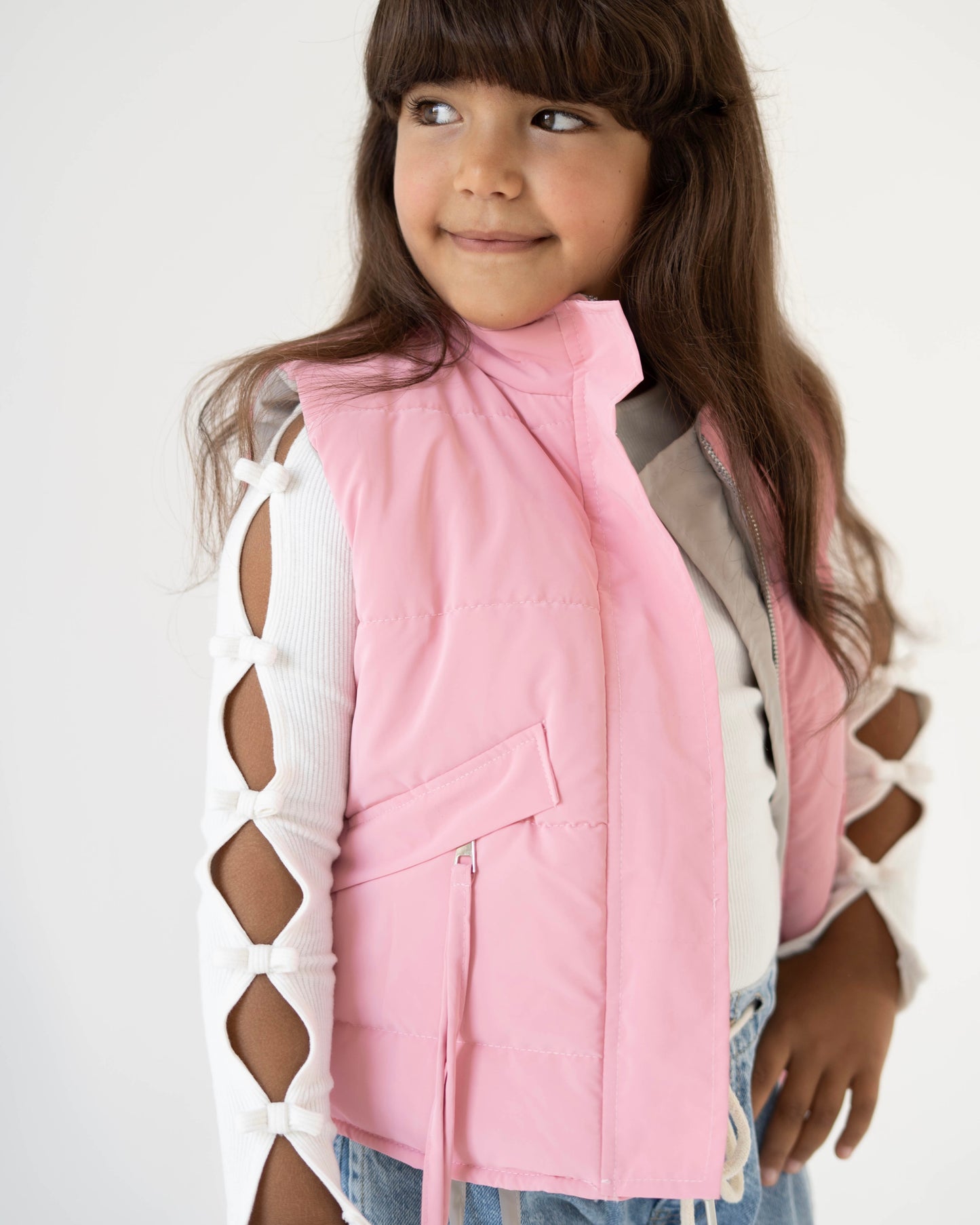 Reversible Puffer Vest – Pink & Grey