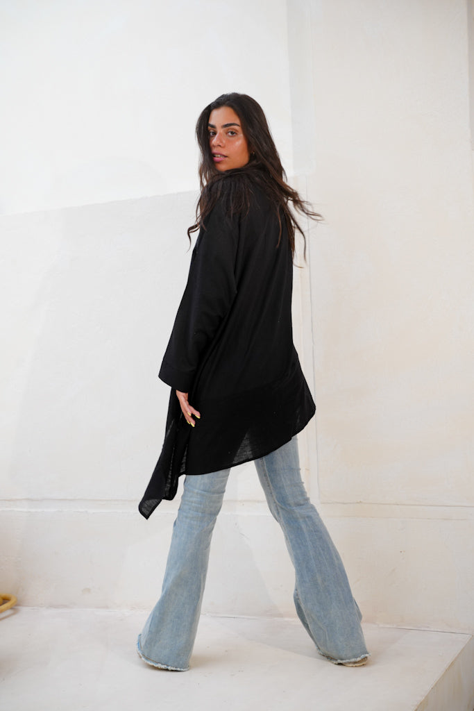 Relaxed Linen Shirt in Black