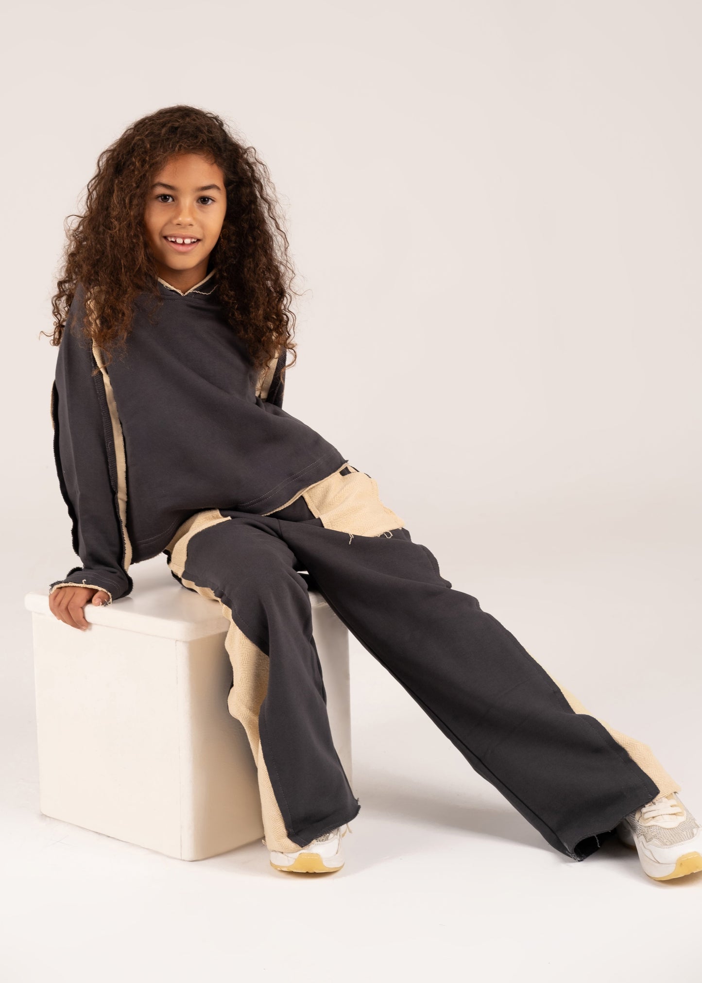 Unfinished Set in Charcoal & Beige - Girls