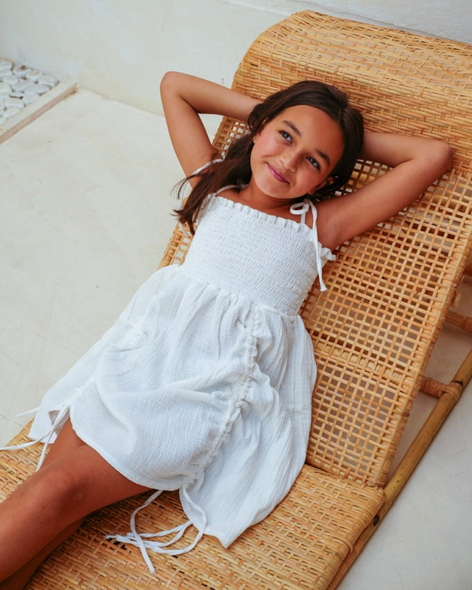 Drawstring Dress in White