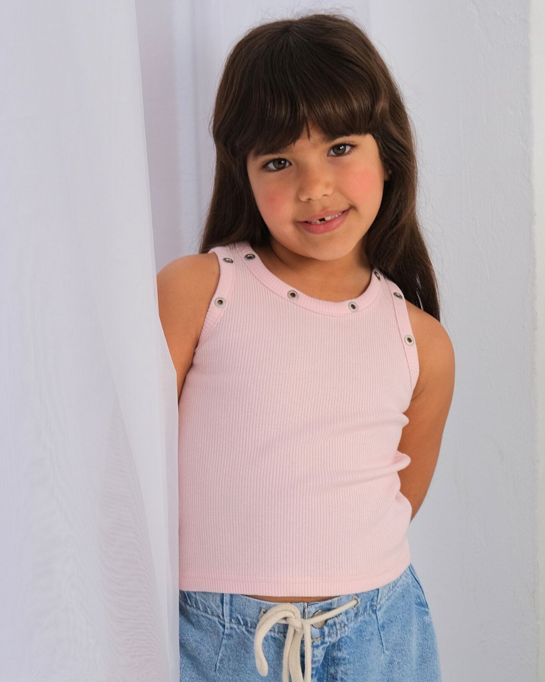 Eyelet Tank in Pink - Girls