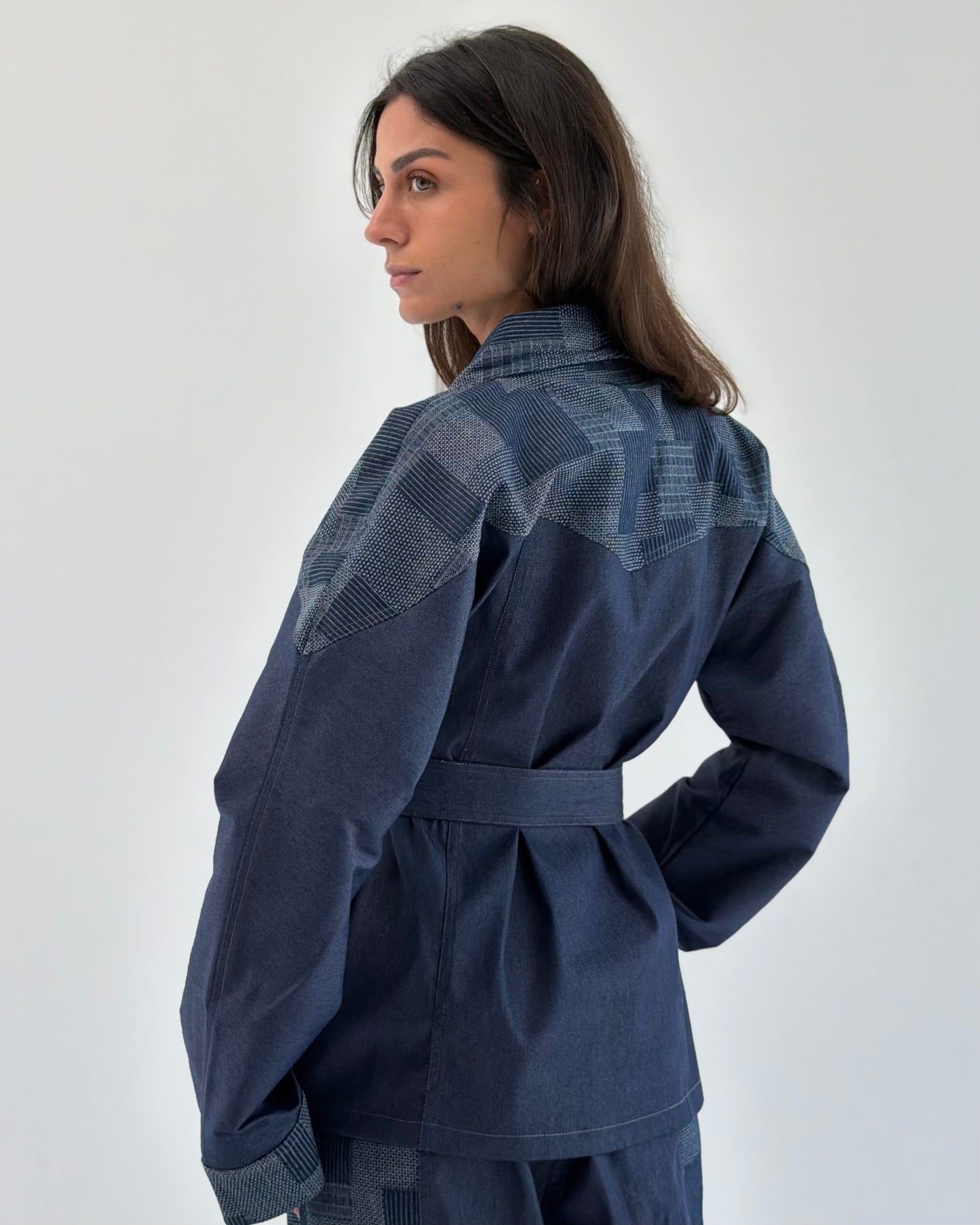 Patchwork Denim Wrap Jacket