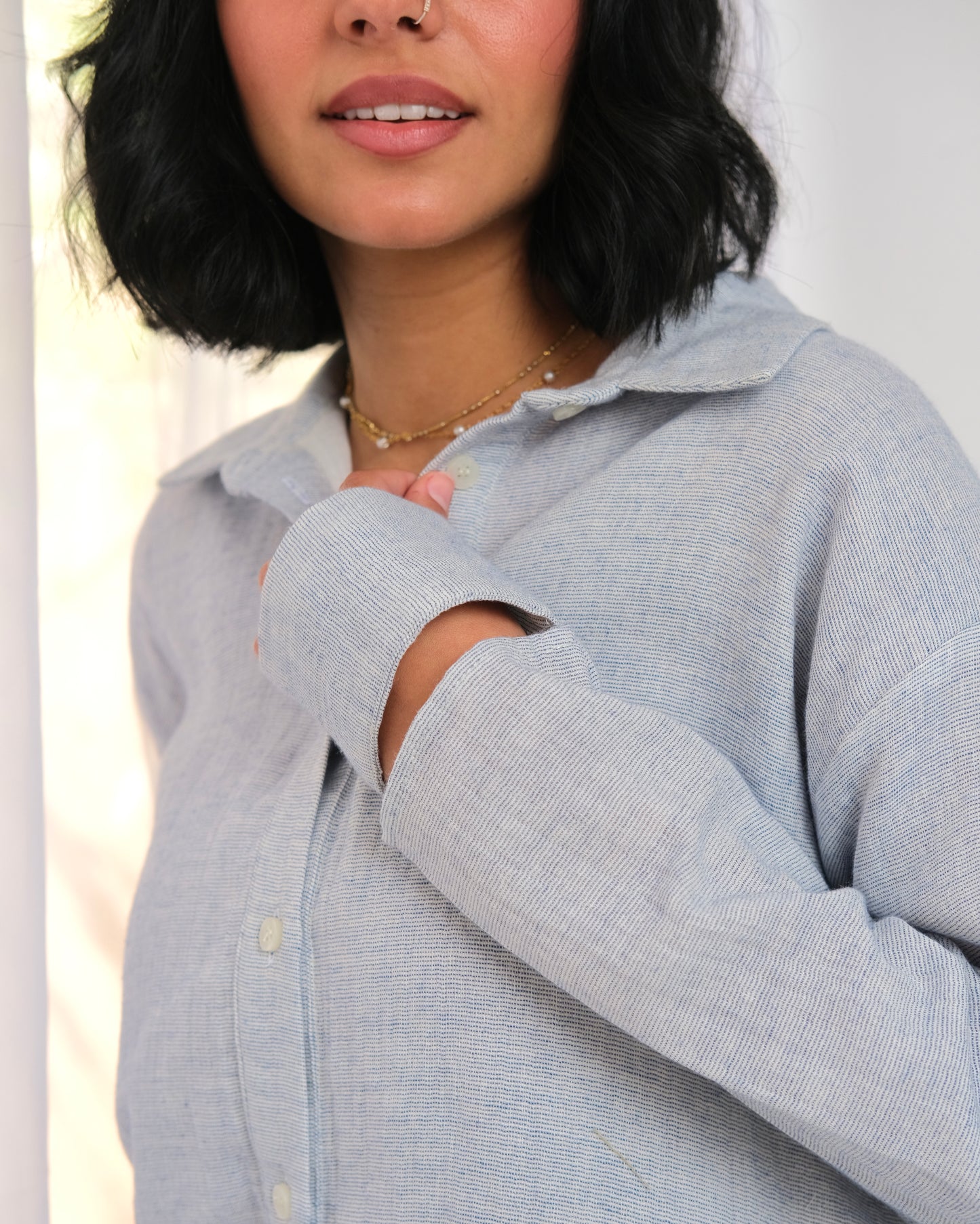 Asymmetric Striped Linen Shirt in Blue