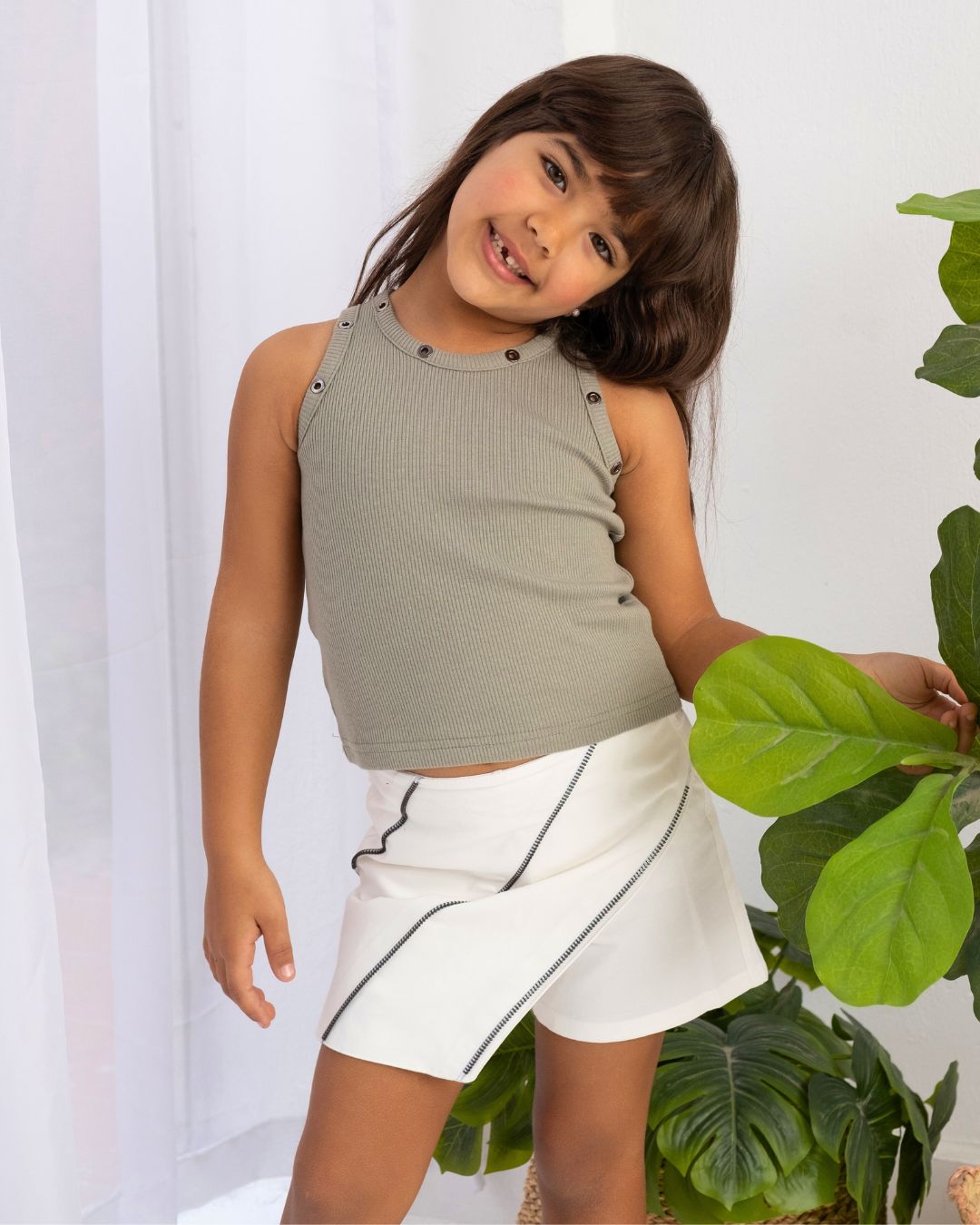 Eyelet Tank in Olive - Girls