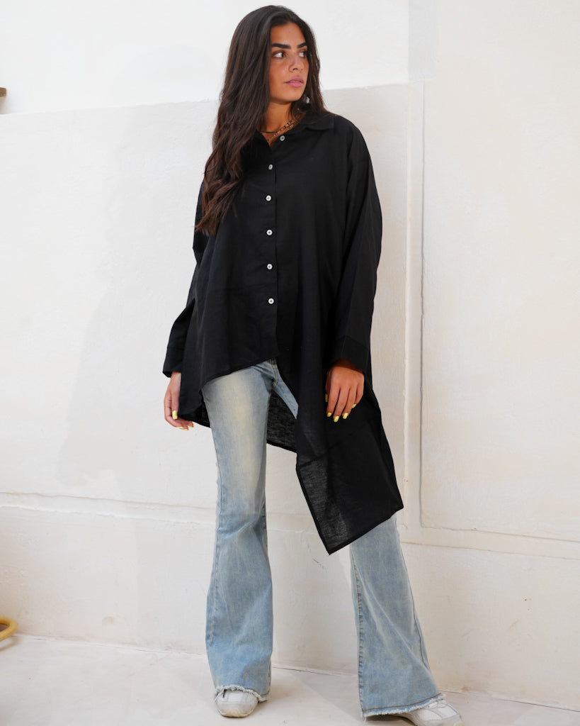 Relaxed Linen Shirt in Black