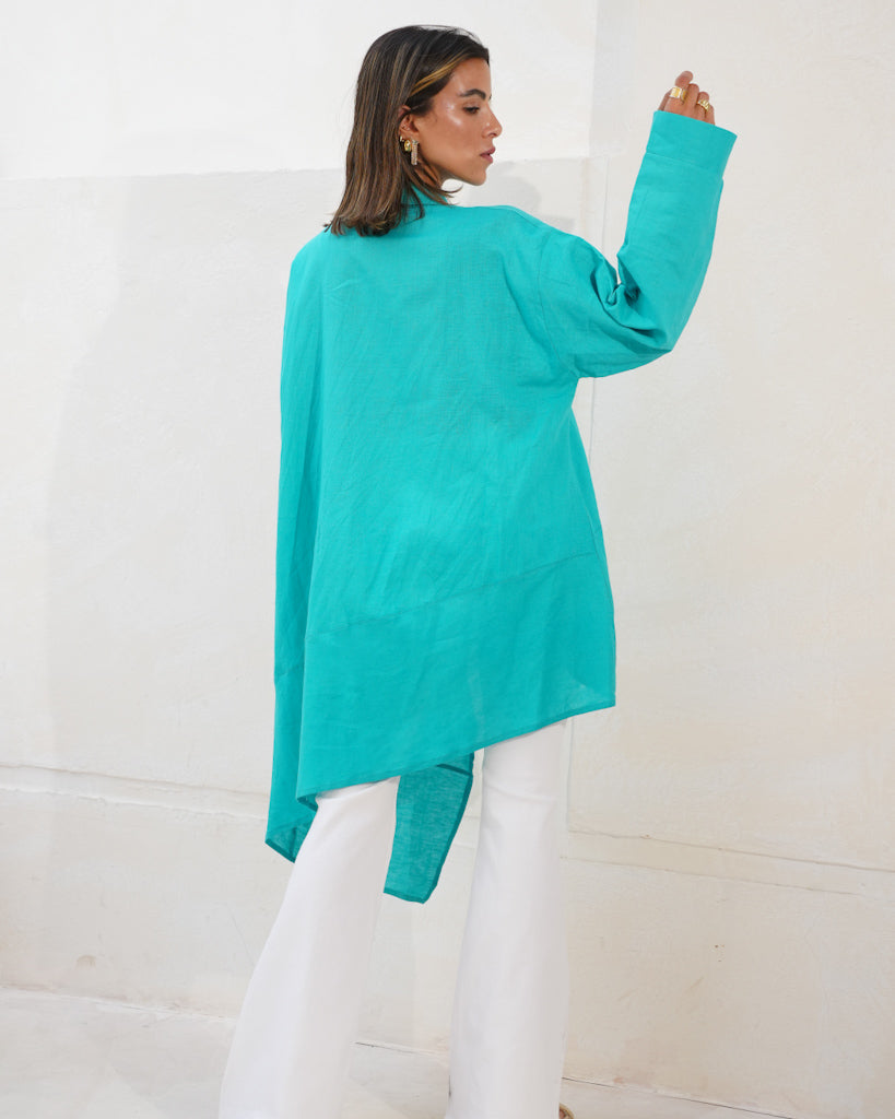 Relaxed Linen Shirt in Teal