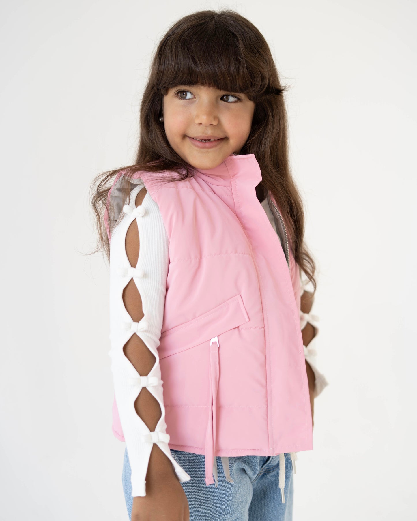Reversible Puffer Vest – Pink & Grey