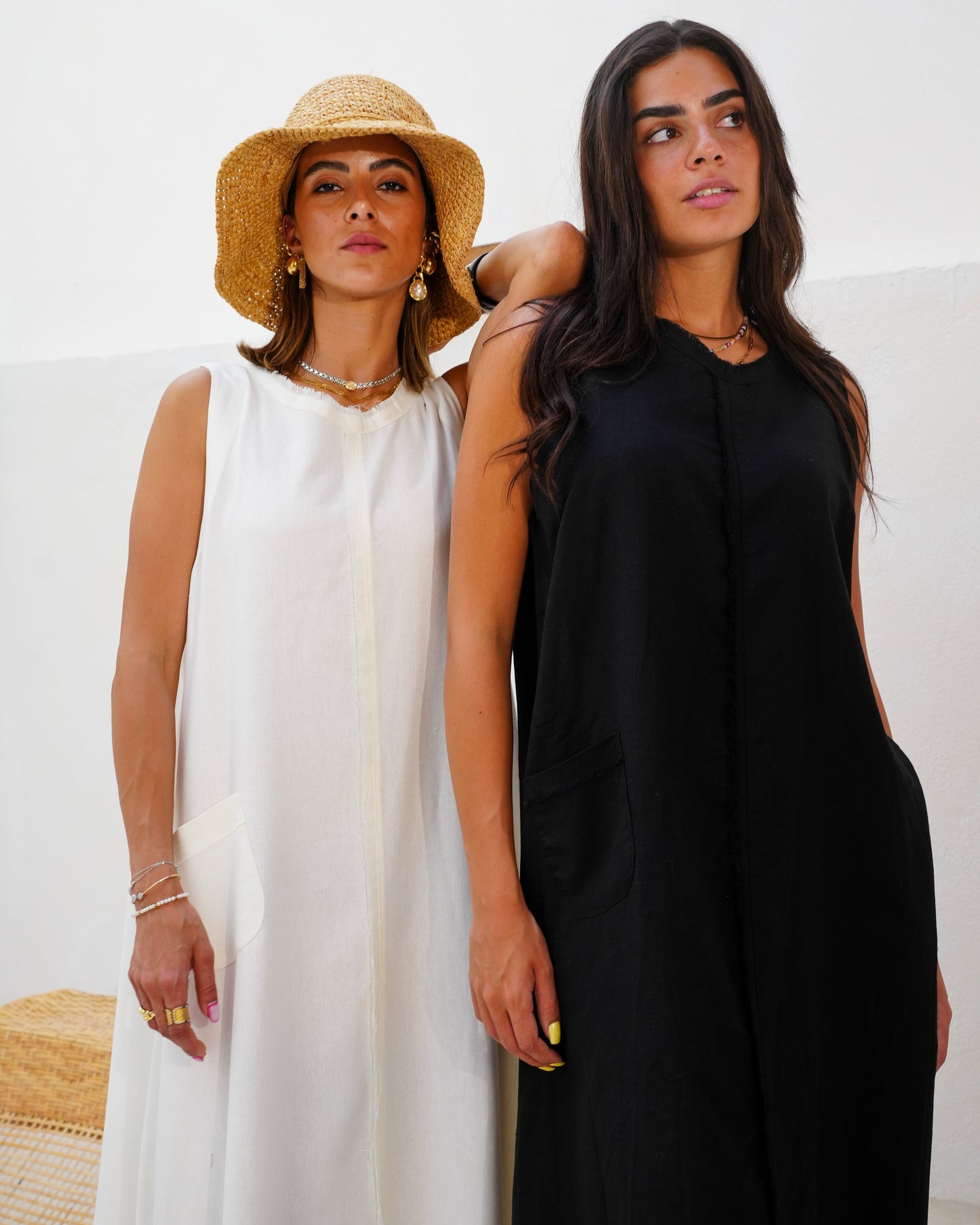 Frayed Linen Dress - Black