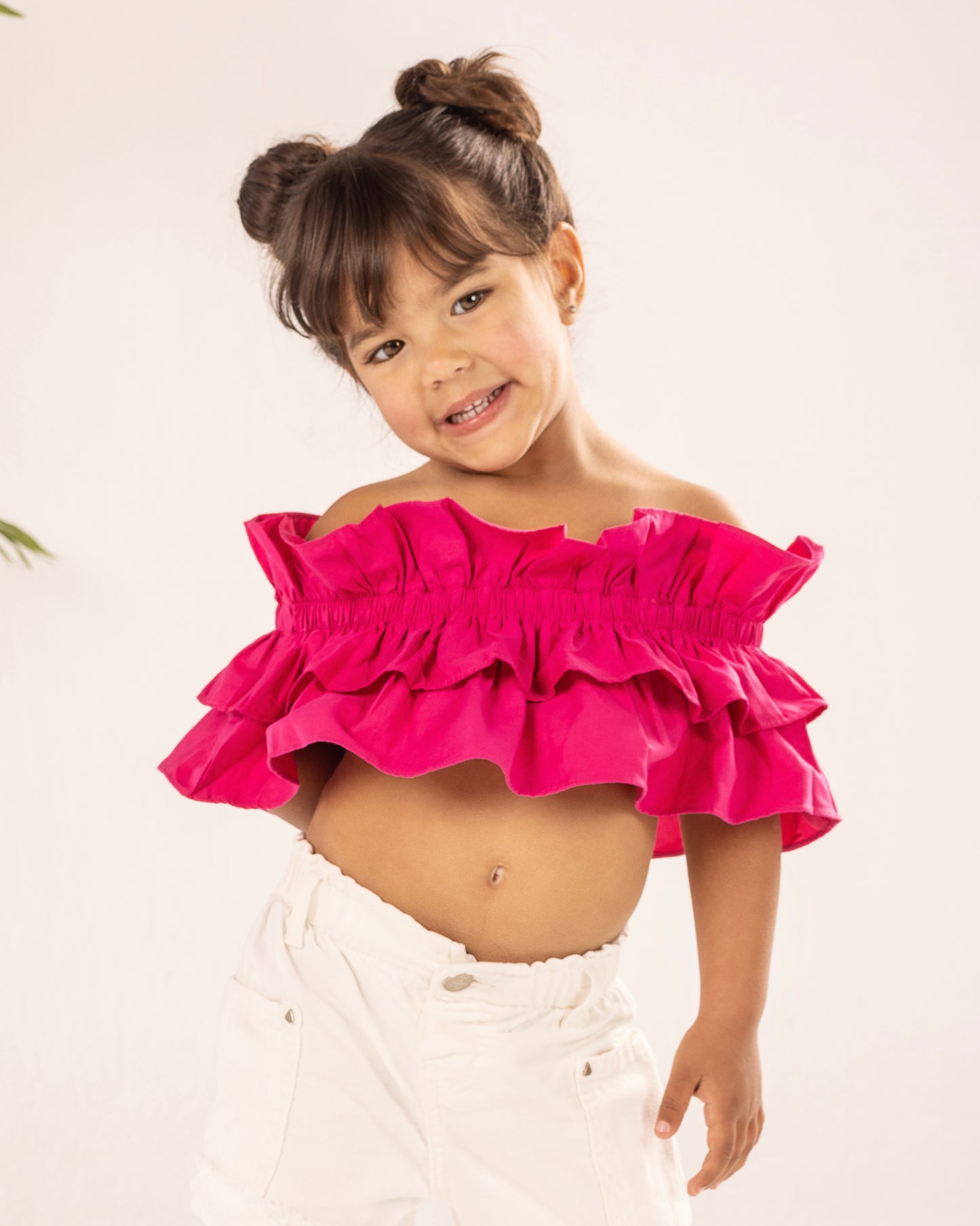 Ruffled Crop Top - Hot Pink