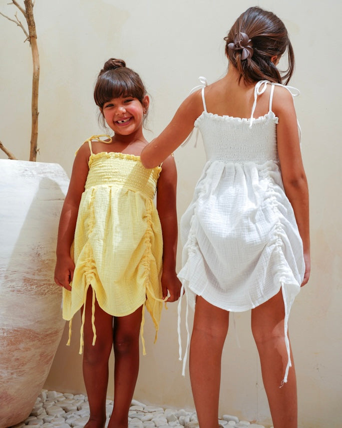 Drawstring Dress in White