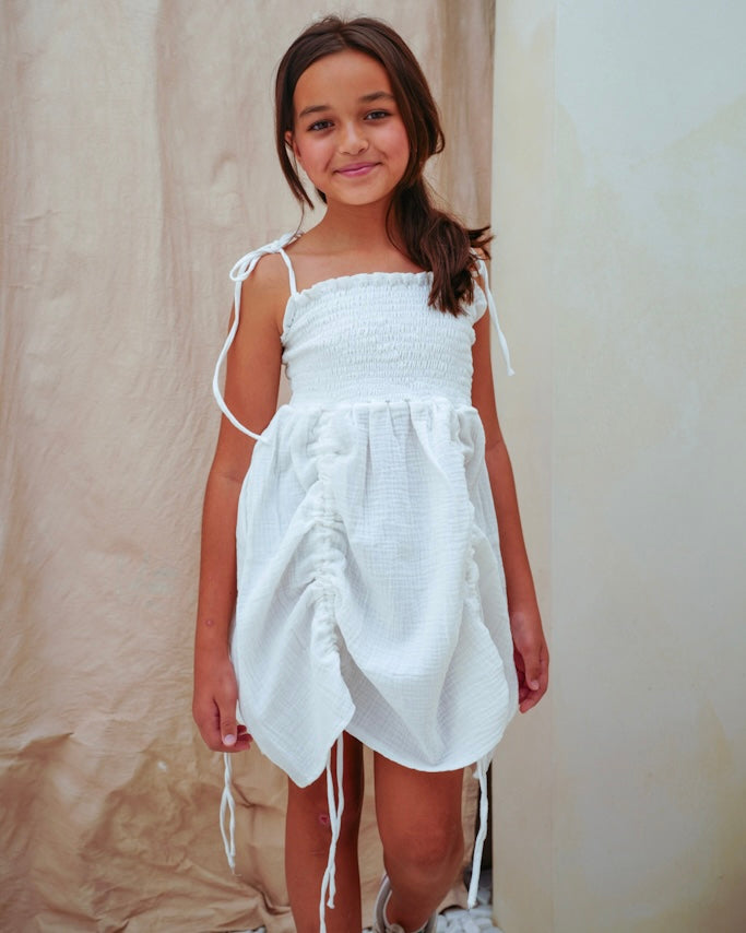 Drawstring Dress in White