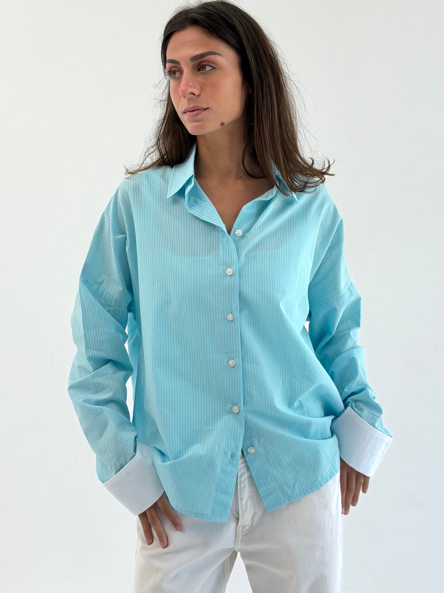 Layered Back Shirt - Aqua Blue