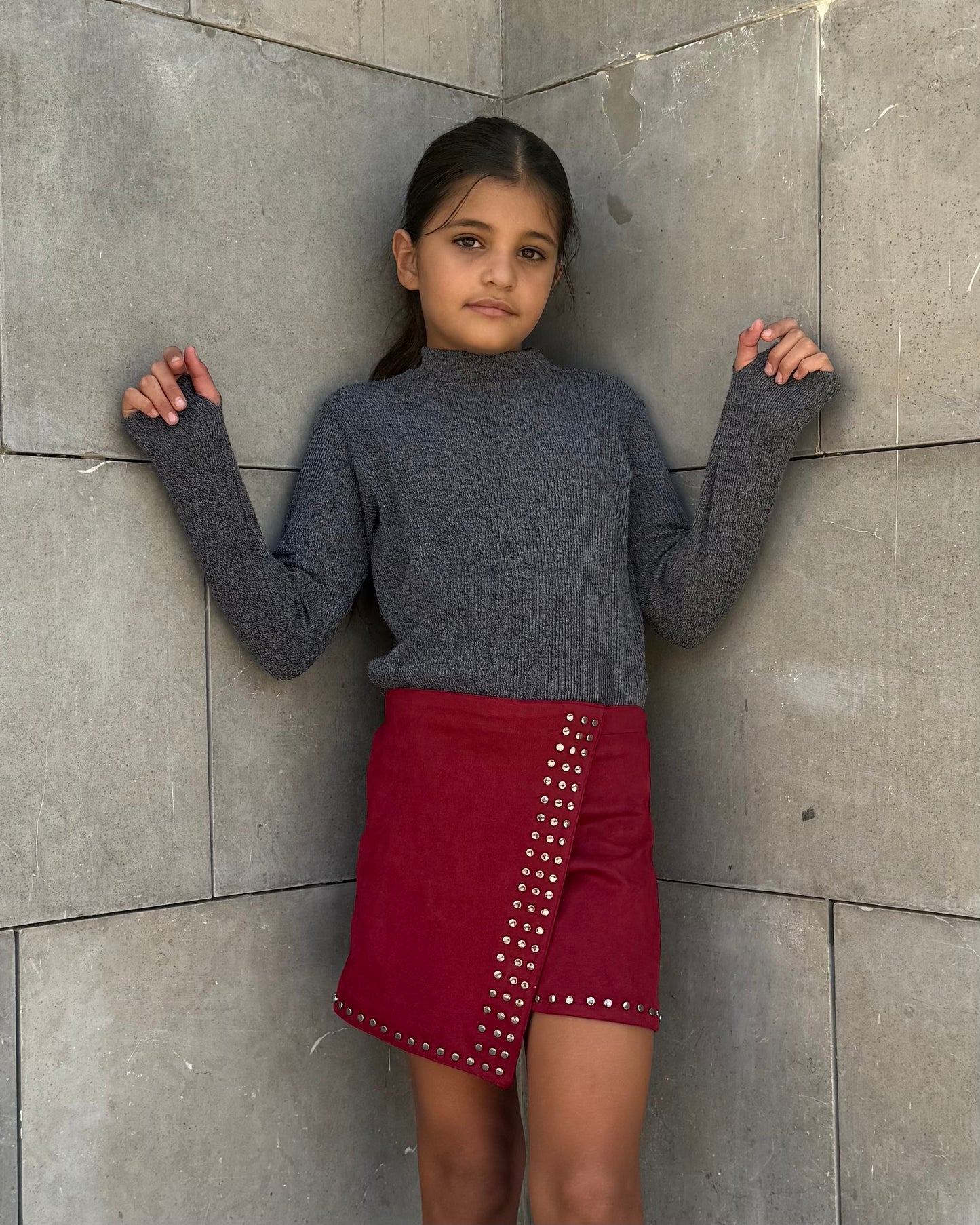 Studded Skort in Burgundy