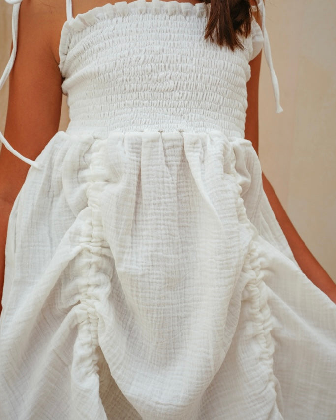 Drawstring Dress in White