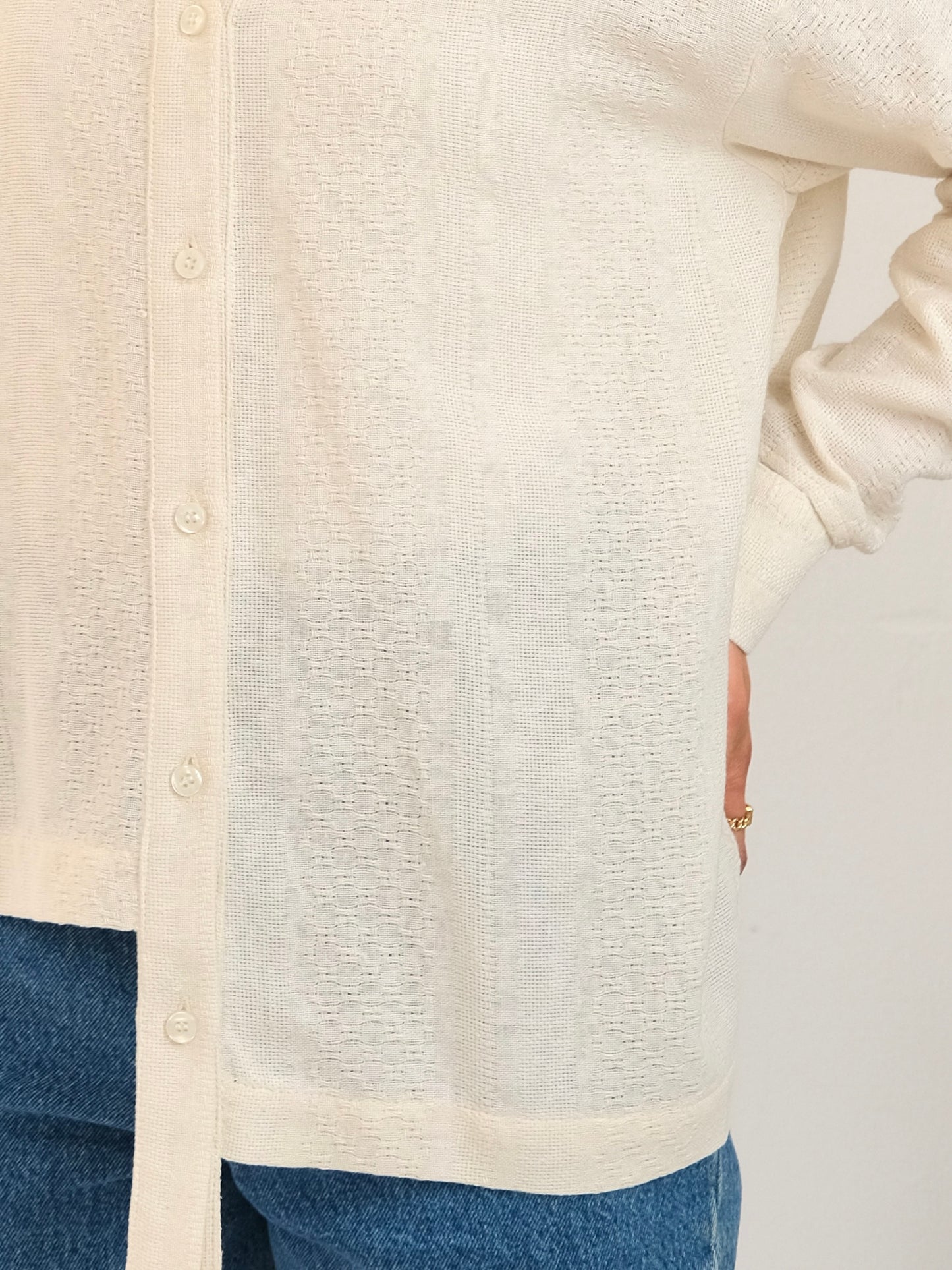 Asymmetric Textured Linen Shirt in Beige