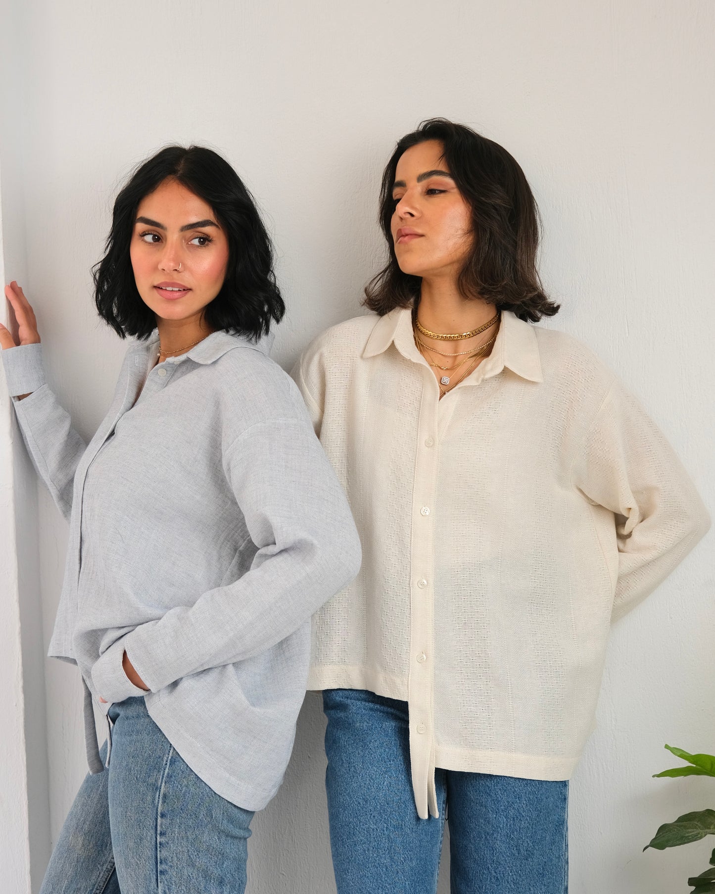 Asymmetric Textured Linen Shirt in Beige