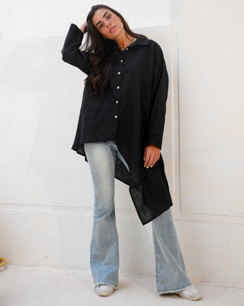 Relaxed Linen Shirt in Black