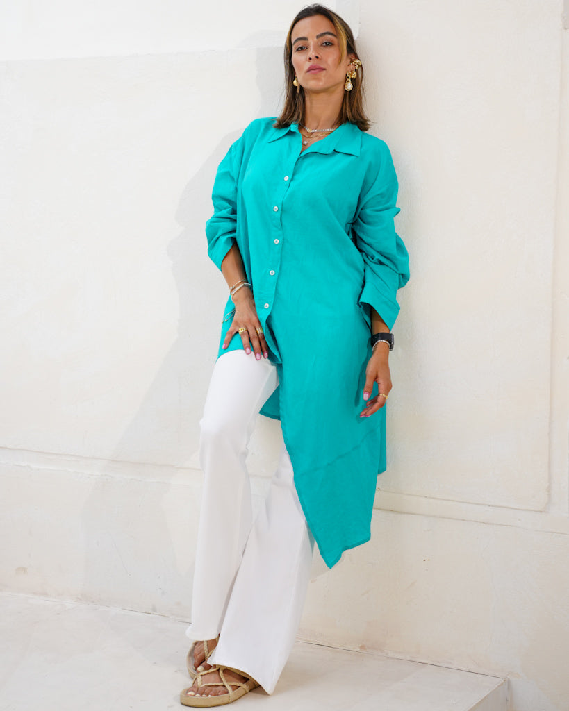 Relaxed Linen Shirt in Teal
