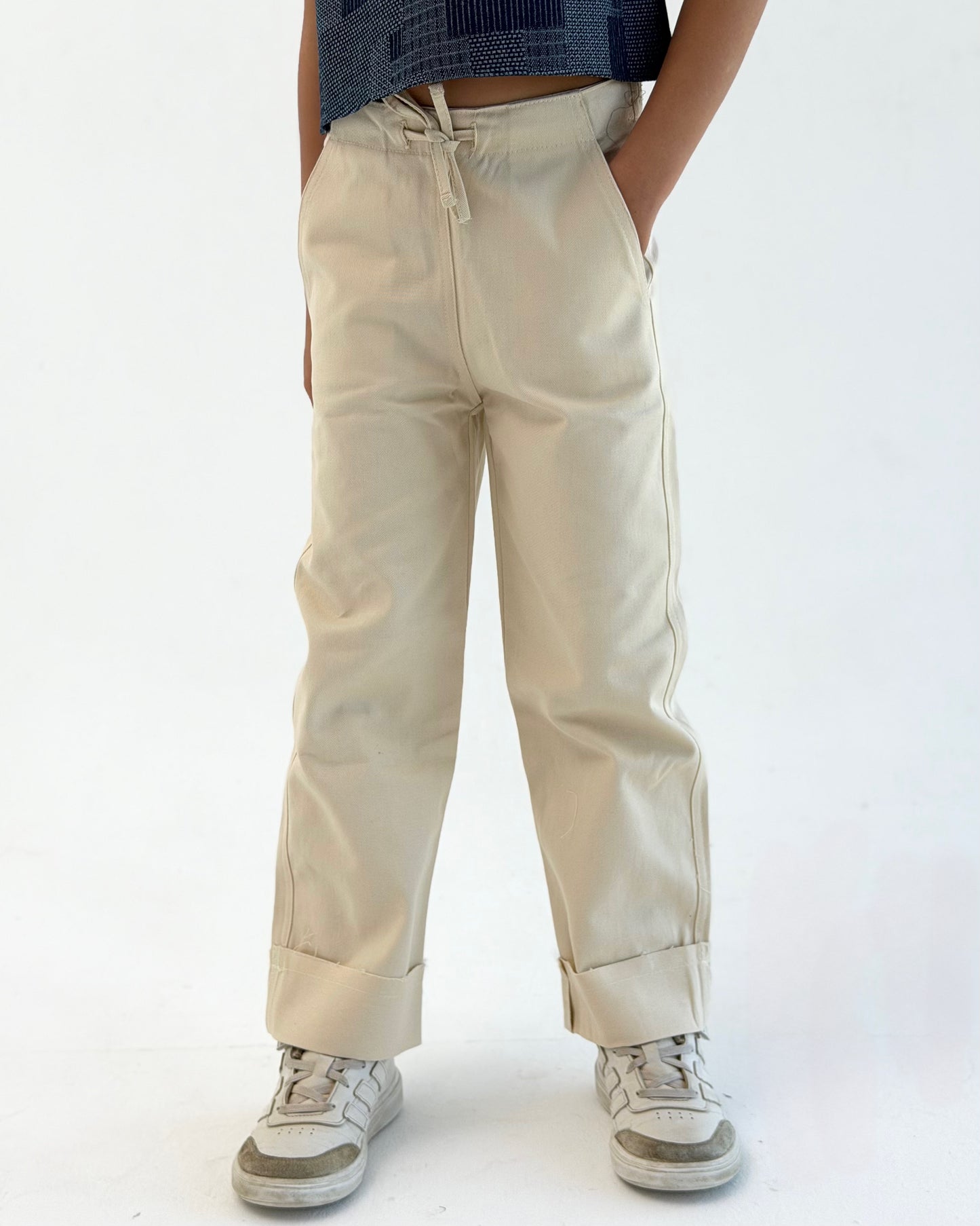 Drawstring Cuffed Pants - Beige