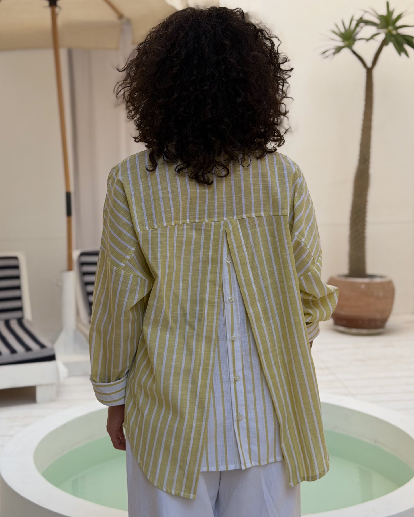 Layered Back Shirt - Lime Stripe