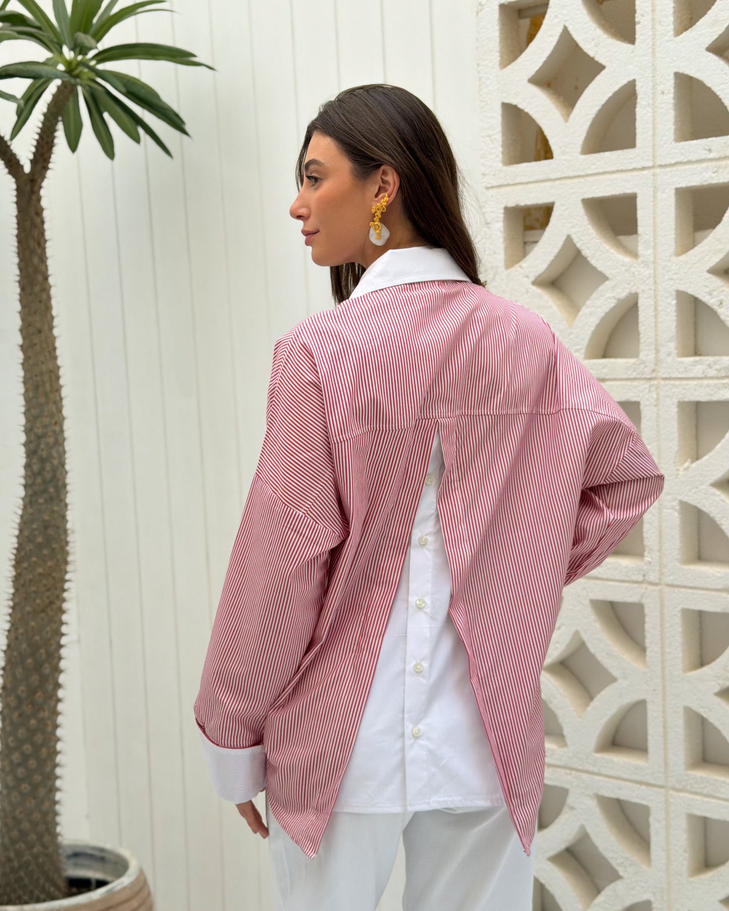 Layered Back Shirt - Red Stripe