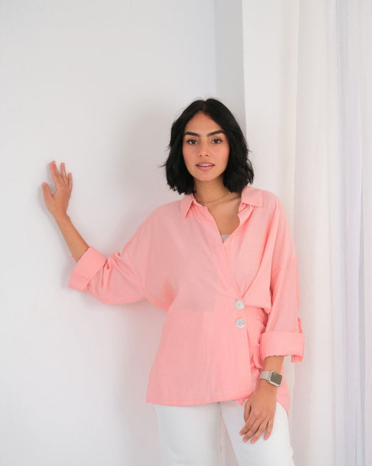 Side Wrap Shirt in Coral