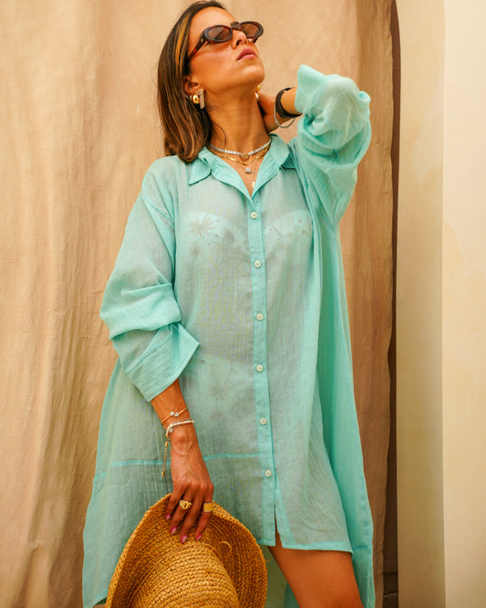 Shirt Cover-Up in Turquoise