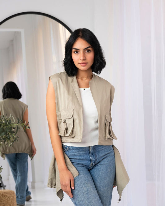 Detachable Cargo Vest in Sage Olive - Women