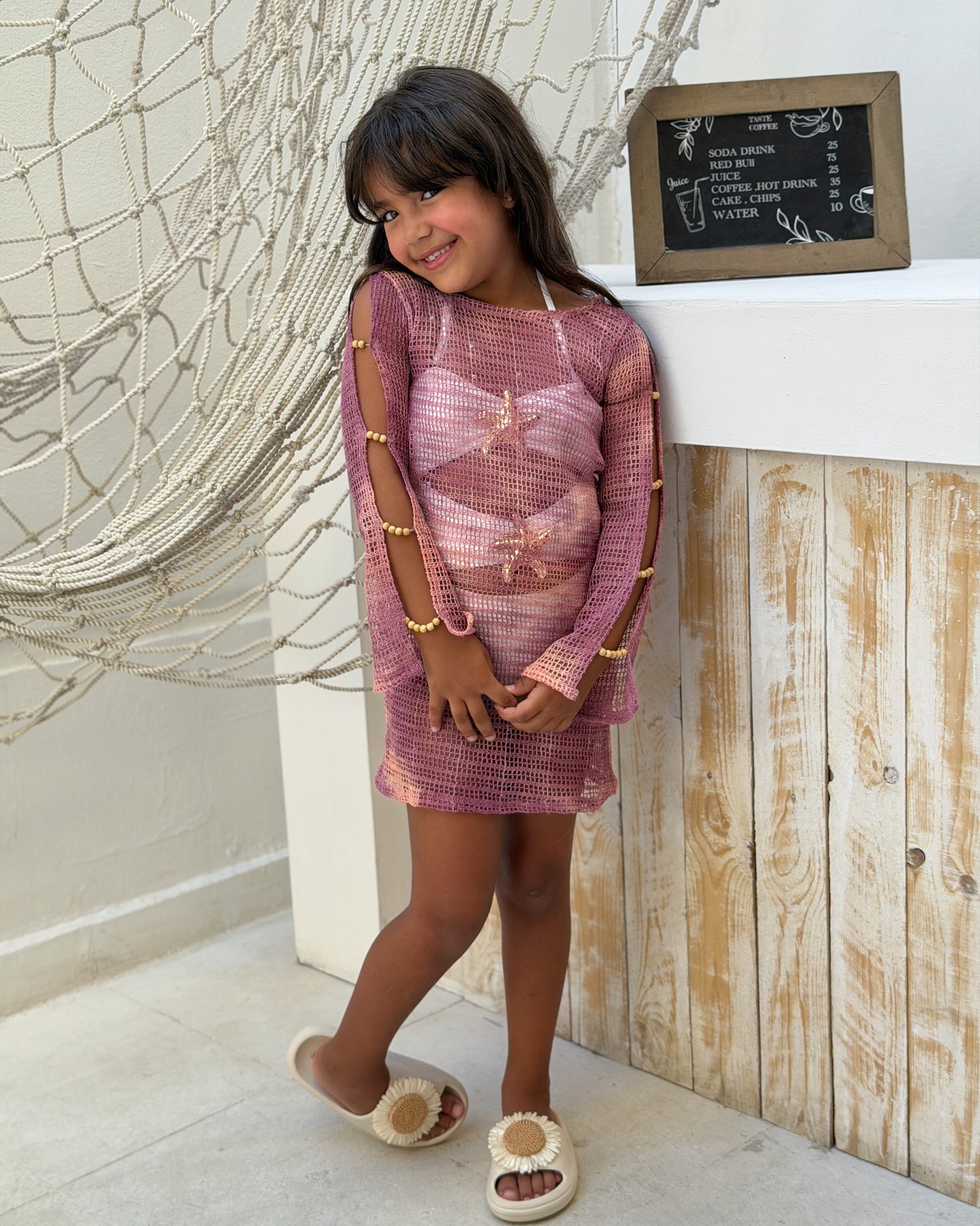 Pink Beaded Cover-Up Dress- Girls