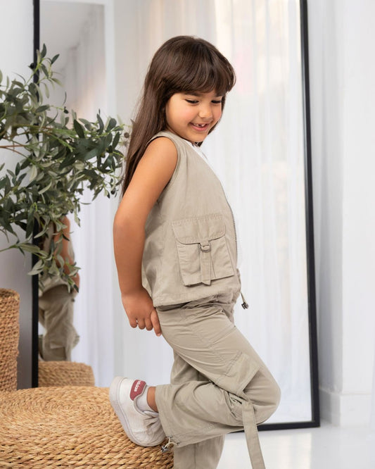 Cargo Vest in Sage Olive - Girls