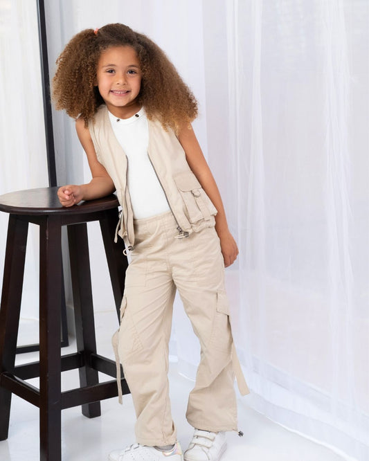 Cargo Vest in Stone Beige - Girls