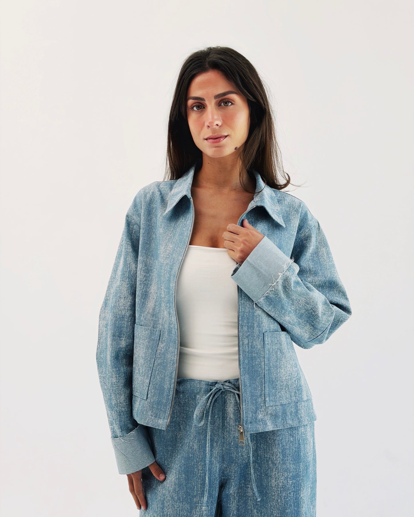 Washed Denim Zip Jacket
