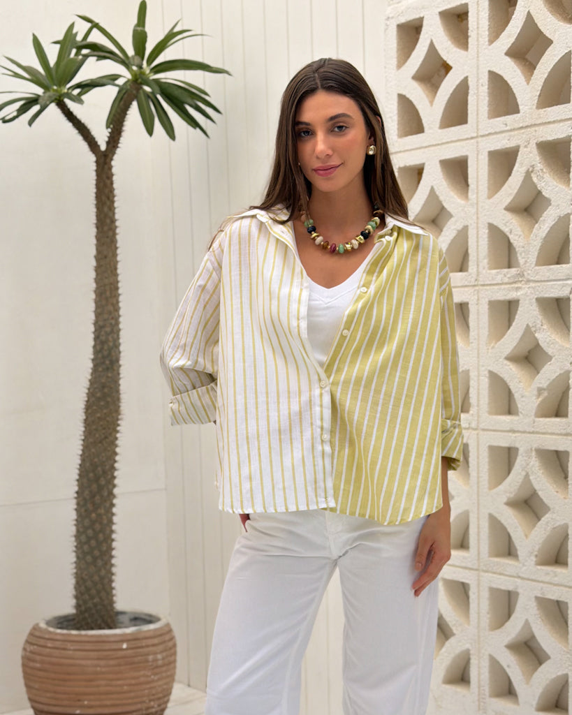 The Wrap Shirt - Lime Stripe
