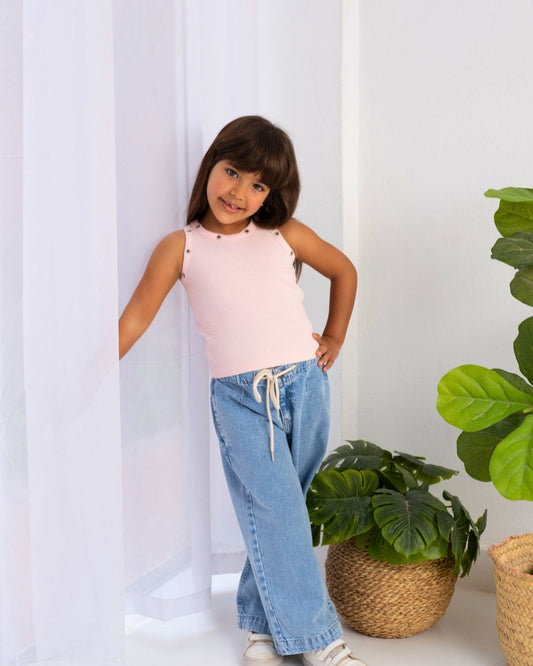Eyelet Tank in Pink - Girls