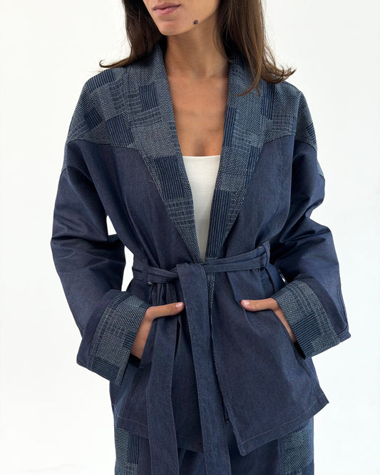 Patchwork Denim Wrap Jacket