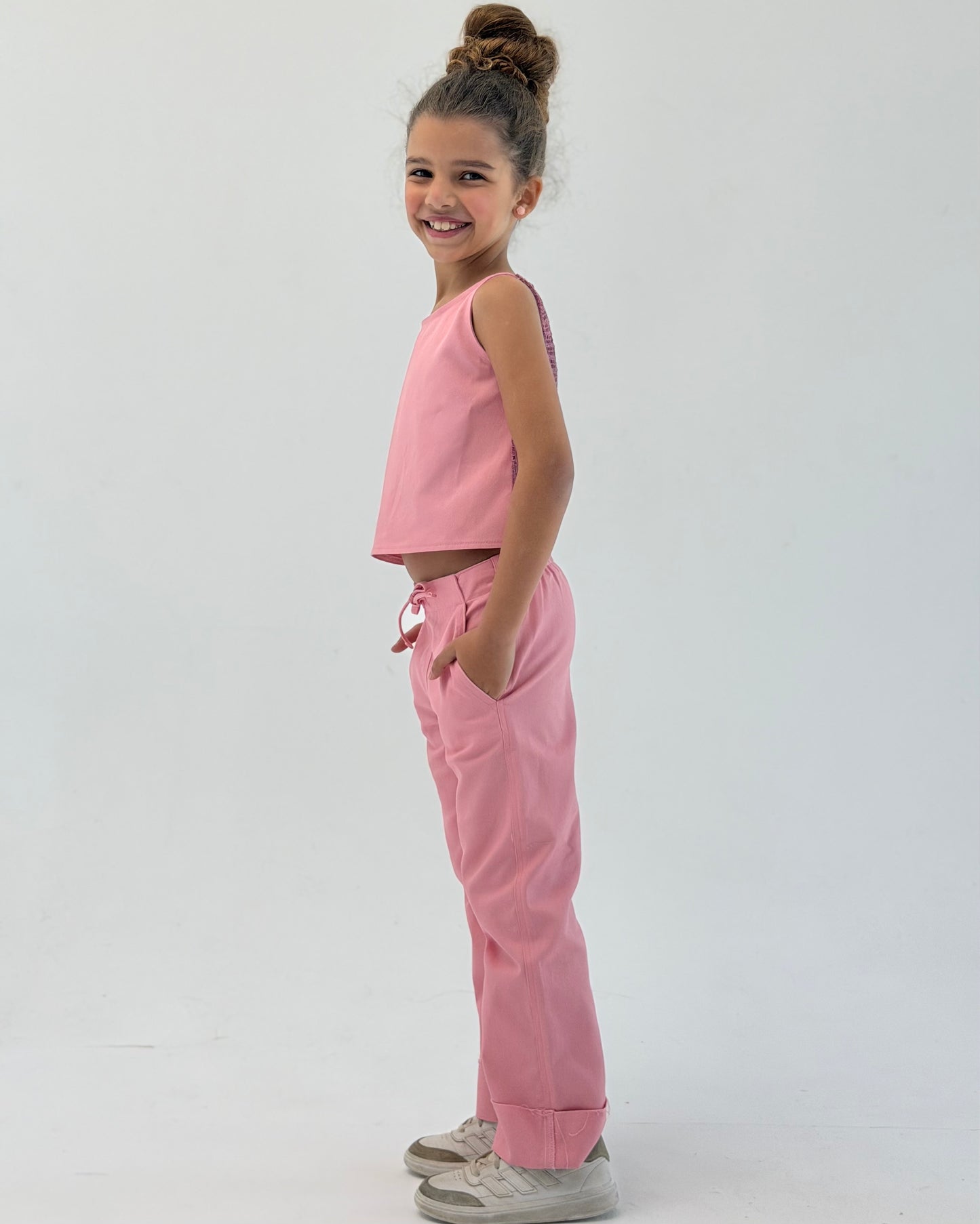 Drawstring Cuffed Pants - Pink