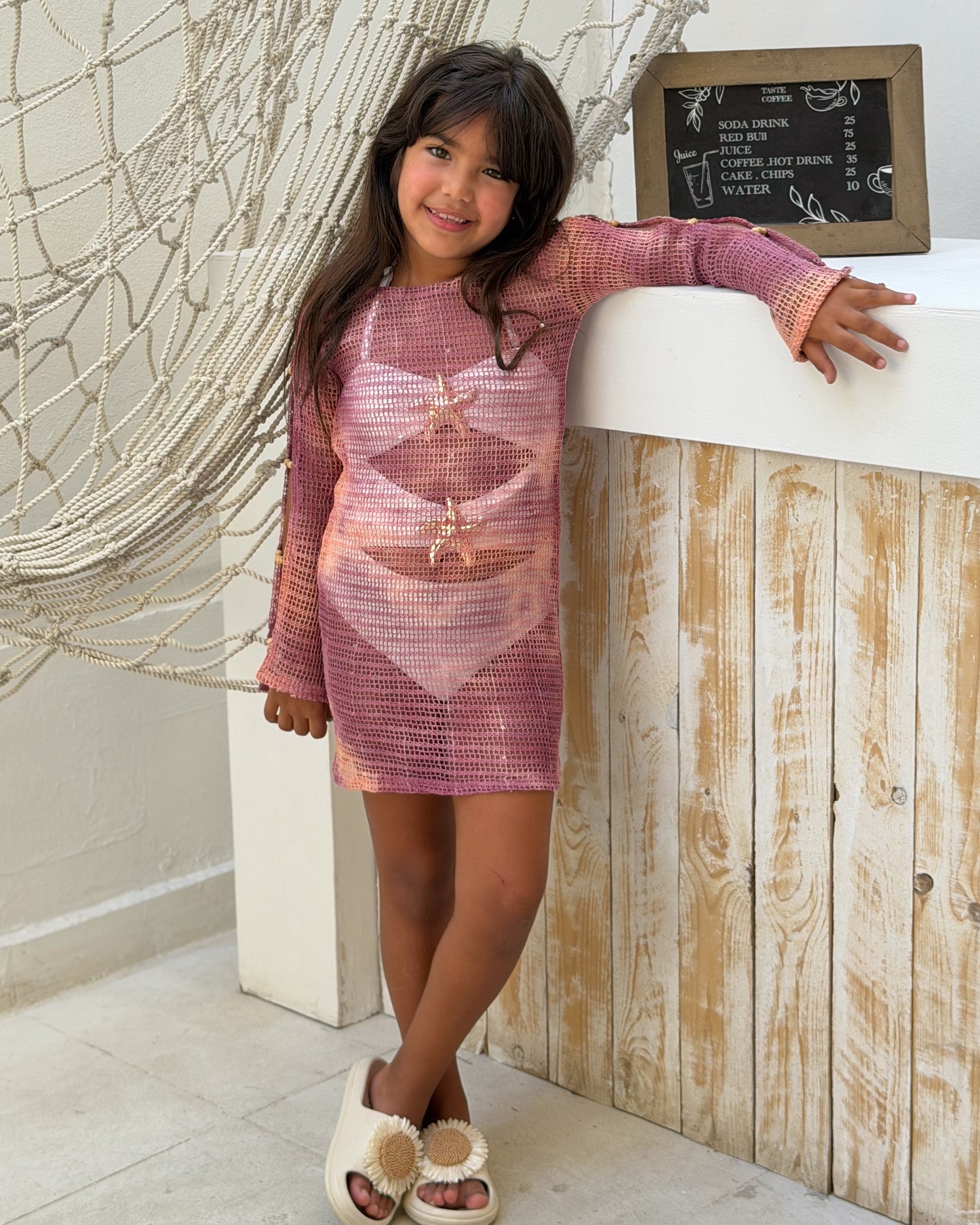 Pink Beaded Cover-Up Dress- Girls