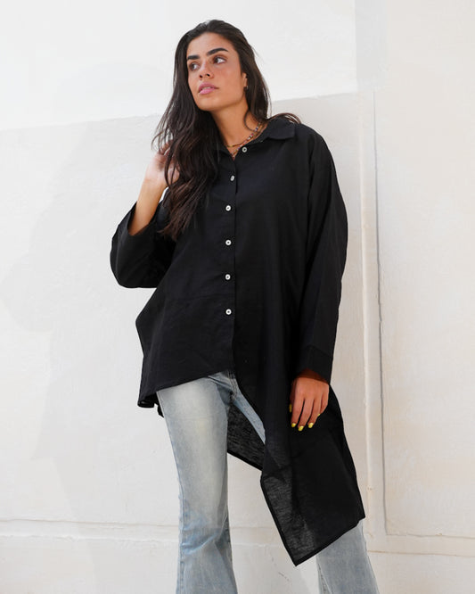 Relaxed Linen Shirt in Black