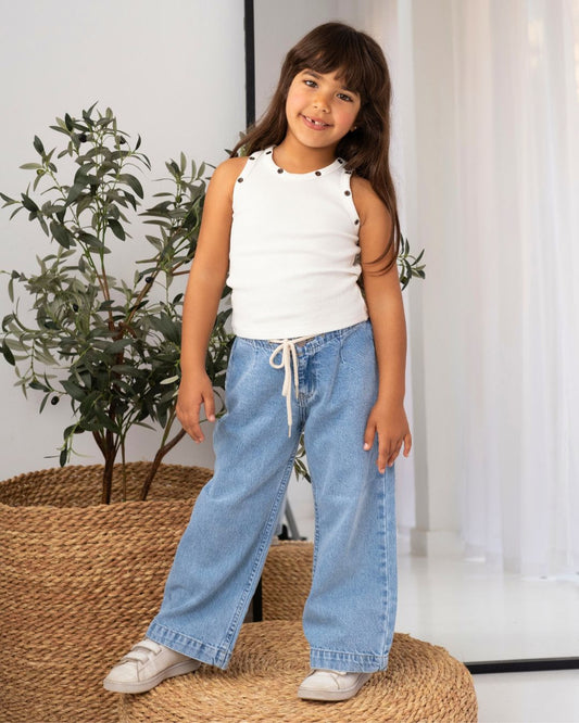 Eyelet Tank in White - Girls