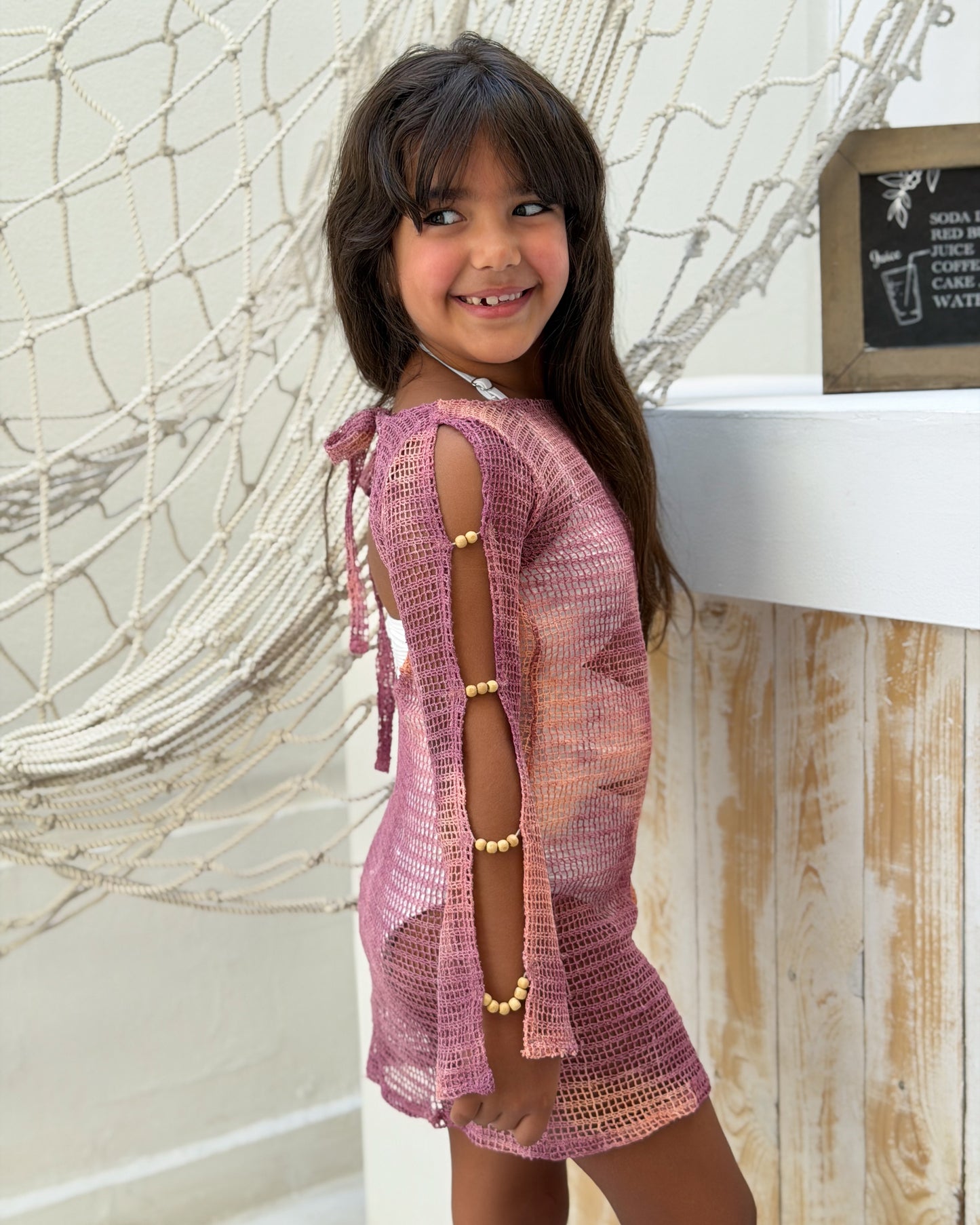 Pink Beaded Cover-Up Dress- Girls