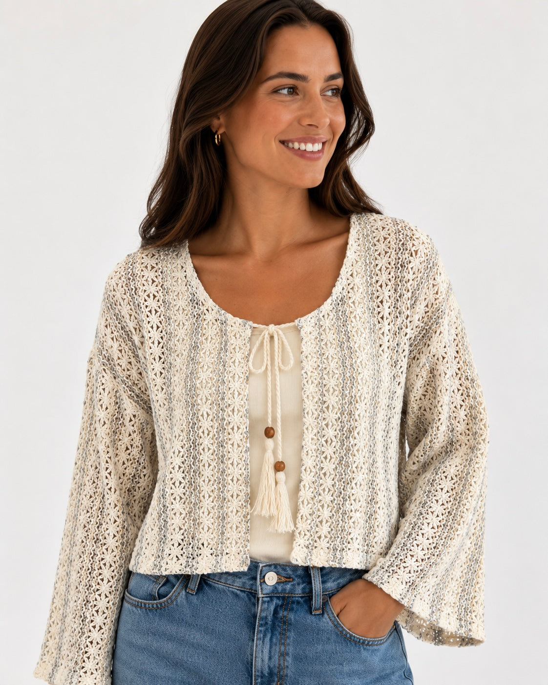 Crochet Net Cardigan - Women