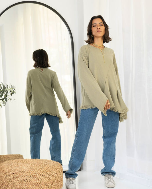 Frayed Edges Top - Long Sleeve