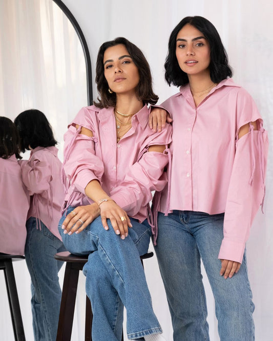 Tassel Shirt in Powder Pink