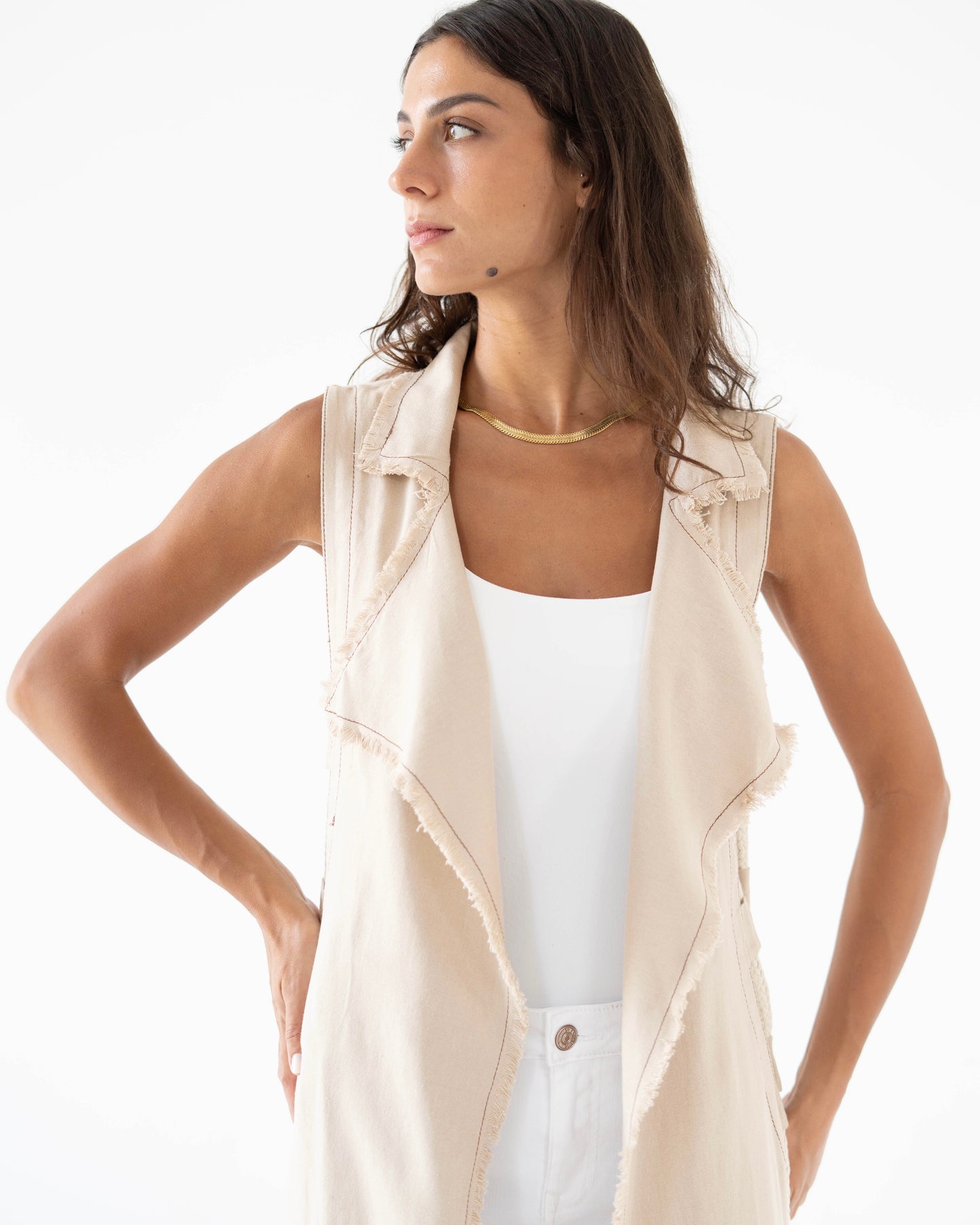 Frayed Vest in Beige