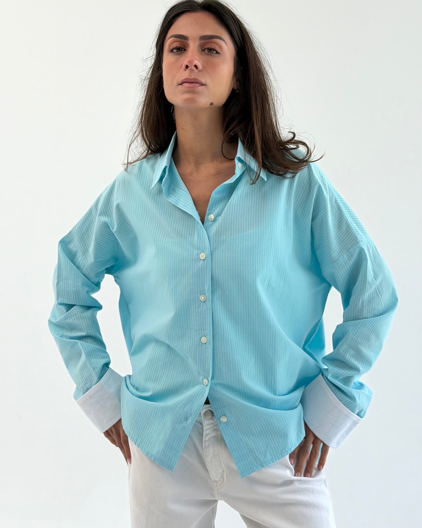Layered Back Shirt - Aqua Blue