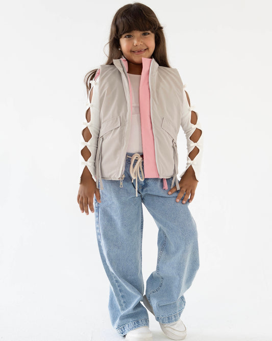 Reversible Puffer Vest – Pink & Grey