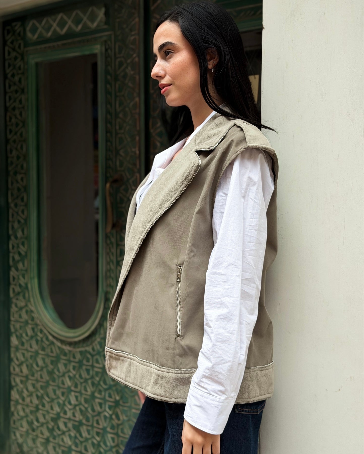 Zip Vest in Olive